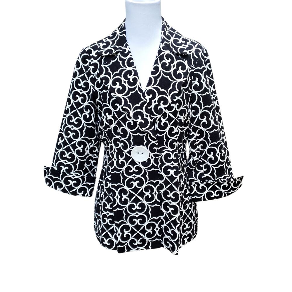 3 Sisters Blazer Jacket Art to Wear Quirky Maximalist Geometric Black White Sz M